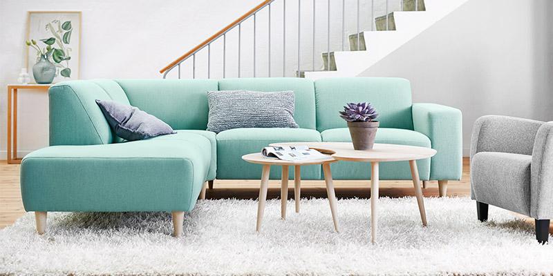 Amalfi sofa med chaiselong - pastel grøn