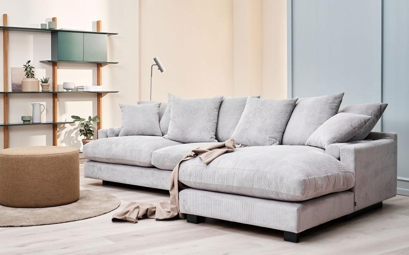 målbar indenlandske skuffet Glasgow 2,5 pers. sofa i fløjl med chaiselong | Mobler.dk