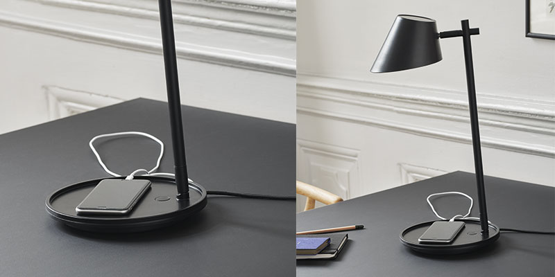 Smart bordlampe med bakke til mobiltelefonen